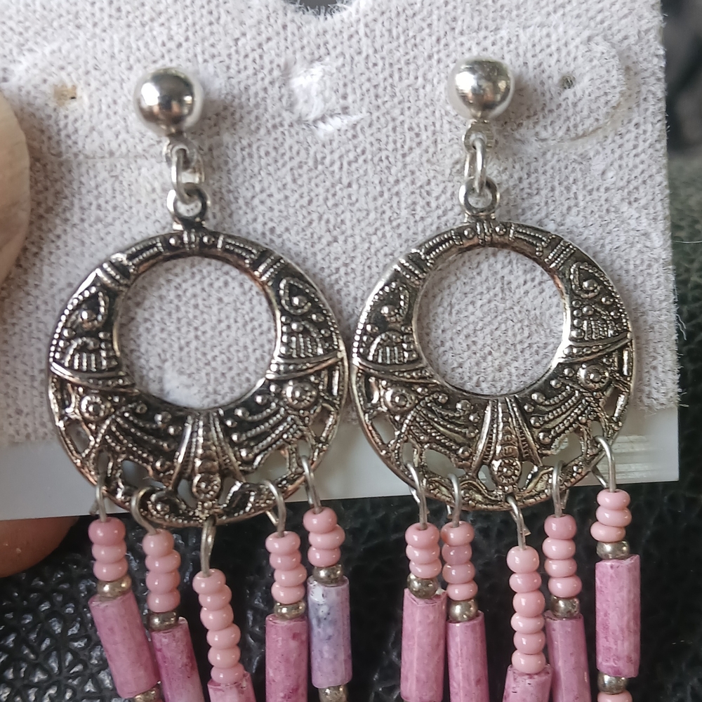 Studio I Silver Earrings with Pink Beads
